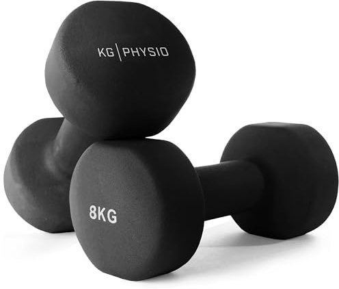 KG Physio Mancuernas y Póster A3 con Ejercicios Ejemplo - Mancuernas con Forro de Neopreno, Agarre Cómodo, Resistente al Sudor y con Tecnología anti-roll, negro