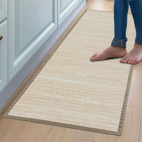 CosìCasa Tappeto Cucina Antiscivolo Lavabile in Bamboo con Bordi - Made in Italy - Passatoia Cucina Antiscivolo Lavabile Effetto Vintage - Runner Bamboo Idrorepellente (Panna, 50x140)