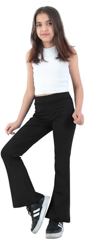 Girls School Trousers Pull Up Bootleg Style Elasticated Waist Finely Stitched Ribbed Stretch Fabric (UK, Age, 13 Years, 14 Years, Regular, Black)