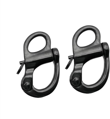 Pair of Stainless Steel 316 Fixed Snap Shackle，Quick Release Fixed Shackles with Round Ring Marine Boat Rigging Hardware (Length:52mm,Black)