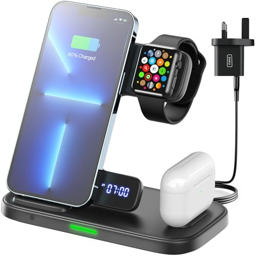 INIU 3 in 1 Kabelloses Ladegerät, Induktive Ladestation für Apple Watch und iPhone, Wireless Charger für iPhone 17 16 15 14 13 12 Pro Max, für Apple Watch 11/Ultra 3/10/9/8/7/6/SE/AirPods Pro 4 3 2