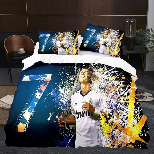 Rcxnm Juego de ropa de cama infantil con diseño de estrella del fútbol en 3D, funda nórdica de 135 x 200 cm y funda de almohada de 80 x 80 cm, para niños