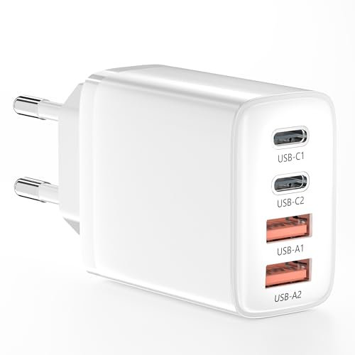 USB C Ladegerät,4 Ports Mehrfach Ladegerät mit USB-C und USB-A,40W Schnellladegerät PD 3.0 Power Adapter USB Netzteil Typ C für iPhone 16 15 14 13 12 11Pro Max SE XS XR 8 7,i Pad,Samsung,Handys Weiß