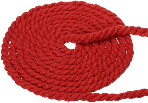 PATIKIL 1/2 Pollice x 50 Piedi Corda Di Cotone Naturale Intrecciata 3 Trefoli Corda Di Cotone Spessa E Resistente Corda Per Tiro Fune Per Ringhiere Artigianato Decorazione Casa, Rosso