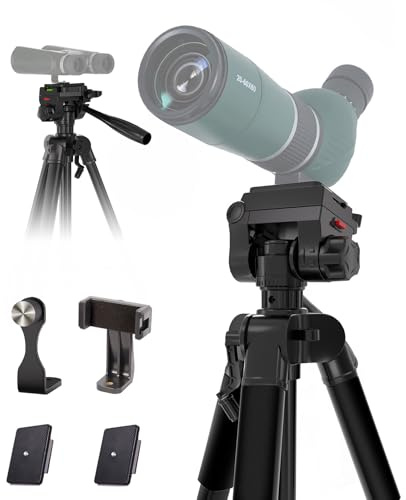 69â Tripod for Spotting Scopes, Binocular & Camera, Includes Binocular Adapter, 2 QR Plates, Phone Holder & Carry Bag, Ideal for Bird Watching, Hunting, Wildlife Viewing & Target Shooting