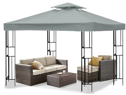 Toit de Remplacement pour Pavillon de Jardin, Toile de Rechange pour Pergola Gazebo, Gazebo Couverture de Remplacement avec Double Toit pour Pavillon de Jardin (Gris)
