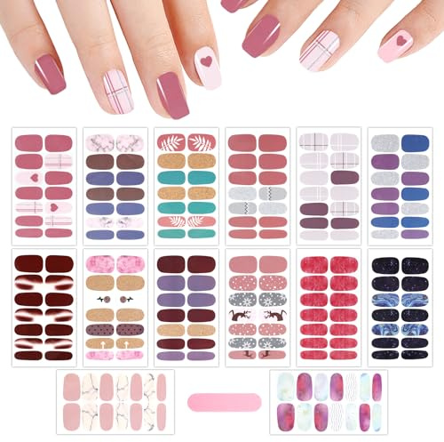 MWOOT 14 Fogli Unghie Adesive Nail Stickers, Unghie Self-Adesive Decal Colorate Decorazioni Unghies per Women Girls, Press on Unghies Nails Decals, Nail Strips DIY Nails Art Starter Kit Beginners