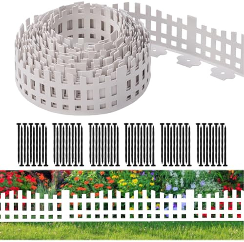 Garden Edging 33FT x 4.1~4.9IN Tall, Landscape Edging Borders with 60pcs Plastic Stakes,Arched Design White Flexible Lawn Edging Border, No Digging Edge Fence DIY for Tree Flowerbeds Grass Yard