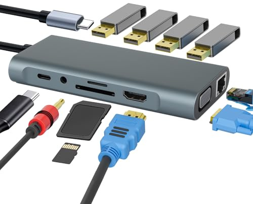 Hub USB C HDMI 4K, PD100W Docking Station SD/TF/RJ45 Ethernet/VGA/Audio, 8 en 1 Adaptador USB A Tipo C para MacBook Air, MacBook Pro, Mini Mac, DELL, Windows, HP, Surface, HDD móvil