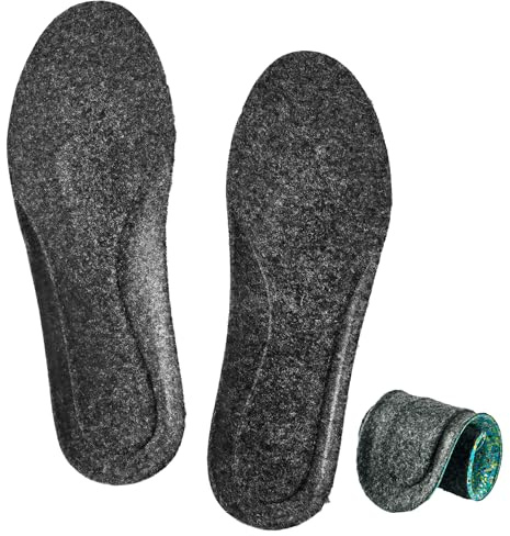 CCSOFTIME Winter Filz Einlegesohlen für Damen Herren,Warme Wollfilz Sohlen für Hausschuhe,Komfort Weiche Thermo Schaum Schueinlagen für Arbeits,Wandern,Sport und Stiefel,Grau 44/45EU