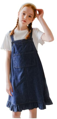 ACMEDE Salopette Bimba con Tasche,Bambina Denim Bretella Vestito Outfit Jeans Salopette Neonati Ragazza Moda Denim Abito Principessa Casual Blu Tuta Gonna per Bambine 3-14 Anni