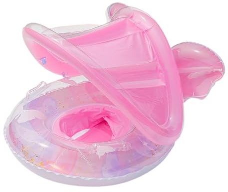 Baby simning med baldakin – babypool flytande | simring för bebisar med parasoll | uppblåsbar parner | säkerhetsstöd | nyfödda barn småbarn | fjärilsform vattenstol