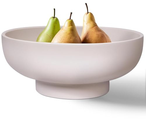 MAONAME Concrete Fruit Bowl for Kitchen Countertop, Large Decorative Bowl, Cream Pedestal Bowls for Home Decor, Handcrafted Key Bowls for Entry Table, 10.5