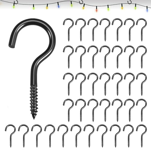 EXIN DEHCEN 40 Pezzi Ganci a Vite M3 x 40mm, Ganci Avvitabili in Metallo, Nero Ganci a Soffitto Gancio a Vite Multiuso, Ganci ad Occhiello per Piante, Tazze, Lampade, Chiavi, Decorazioni Artistich