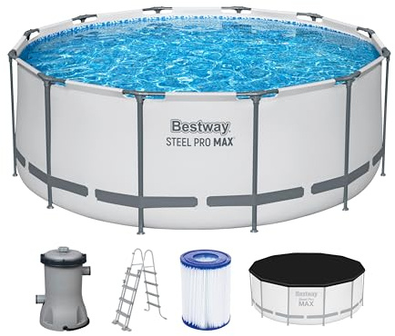 Bestway Steel Pro MAX™ Aufstellpool Komplett-Set mit Filterpumpe Ø 366 x 122 cm, lichtgrau, rund
