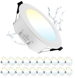 20 Pack LED Spots 68mm 5W IP44 3CCT 450LM Öppningsstorlek: Ø65-75mm | Grebeam Inbyggd Spot 230V Platt IP44 Takspots Varmvit Neutralvit Kallvit Inbyggnadsbelysning för Badrum Kök Vardagsrum