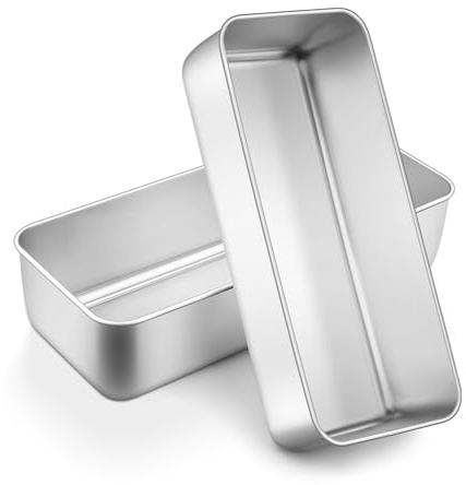 Onader 3lb Loaf Tin Set of 2, Stainless Steel Large Bread Loaf Pan for Baking Banana Bread, Meat Loaf, Lasagna and Cake, Healthy & Sturdy, Oven & Dishwasher Safe, 31.5X 13.7X 7.5 cm