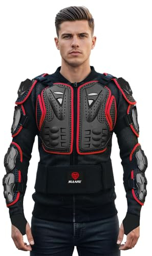 YEASQGS Motorcycle Protective Jacket Motocross Body Armour Motorbike Body Guard ATV Cycling Spine Protector Racing Protection Gear Enduro MTB,Dirt Bike (UK, Alpha, L, Regular, Short, Red)