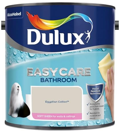 Egyptian Cotton Dulux Easycare Bathroom Soft Sheen Paint 2.5L – Moisture & Steam Resistant, Mould Protection, Washable Durable Finish for Bathroom Walls & Ceilings