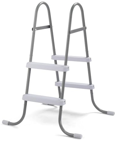 BONNLO Échelle de Piscine 2 Marches Anti-Dérapantes 83 cm Acier, Escalier de Piscine en Métal, Blancs, 80×83×86cm, Adaptée aux Piscines Hors Sol et Creusées, Gris
