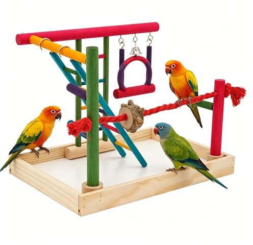 Parco giochi per uccelli, set di posatoi per uccelli, altalena per uccelli con scala, posatoi per animali domestici, giocattolo a dondolo in legno, supporto per pappagalli, tribune