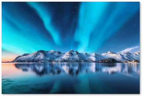 Postereck - 3171 - Tirage Aurores Boréales Norvège Hiver Paysage Mer – Art Mural, Astronomie, Nature - Affiche - 4:3 40,0 cm x 30,0 cm