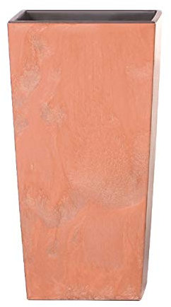 Prosperplast Urbi Square Beton Effect Blumentopf, 7,2 l, mit Behälter, Maße (mm) 170 x 170 x 325 cm, Terrakotta
