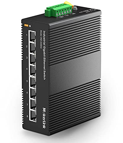 mokerlink Switch Ethernet su Guida DIN Industriale Gigabit a 8 Porte, capacità di commutazione 16 Gbps, Switch di Rete Non gestito IP40 (da -40 a 185 °F), con Alimentatore