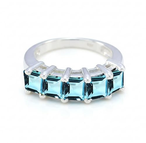 CaratYogi 925 Sterling Argent Silver Princesse Coupe Bague de fiançailles élégantes Bijoux Solitaire Déclaration Anneaux Blue Topaz Gemstone pour Hommes et Femmes Taille: 70