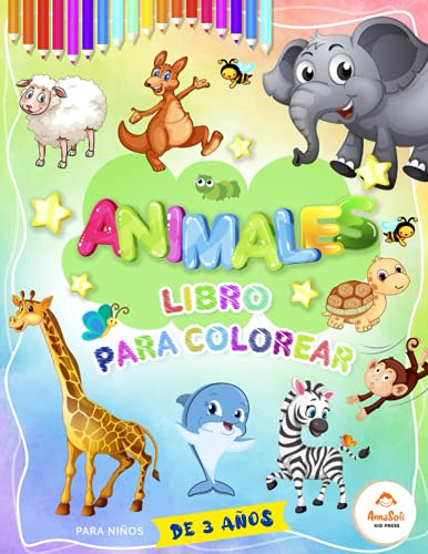 Animales Libro para colorear para niños: Libro para colorear a partir de 3 años | Animales para colorear | Elefante, León, Tortuga, Jirafa, Oso y muchos más | Libro para colorear y pintar