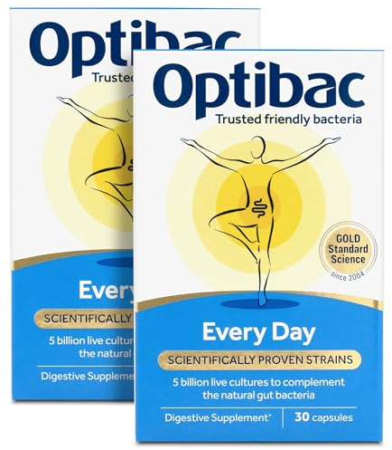 Optibac Probiotics Every Day - Vegan Digestive Probiotic Supplement - Most Trusted & Recommended Brand - Lactobacillus & Bifidobacterium - 60 Capsules