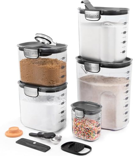ProKeeper+ Frischhaltedosen-Set aus transparentem Kunststoff, luftdicht, für Mehl und Zucker, mit magnetischem Zubehör, 9-teilig