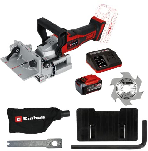 Einhell Fresa engalletadora con batería TE-BJ Li-Solo Power X-Change (18V, iones de Li, ajuste de ángulo/altura continuo, regulación de profundidad de 6 niveles,)+ Starter Kit 5,2Ah