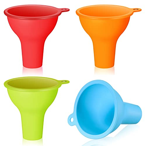 Silicone Funnels 4 Pieces 3.2 Inch Wide Mouth Funnel Flexible Condiment Sauce Canning Set for Home Restaurant Kitchen Squeeze Bottles Jars Cans Powder Liquid Spices