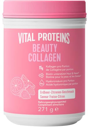 Vital Proteins Beauty Collagen 271g – Kollagen-Peptide mit Biotin für Haut & Haare – Erdbeer-Zitronen-Geschmack – optimale Löslichkeit – hydrolysiertes Kollagen Typ 1 & 3