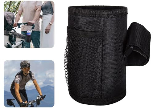 Bike Water Bottle Holder,Insulated Bicycle Cup Holder with Mesh Phone Pockets,for Mountain Bike, Scooter, Folding, Road Bike, Boat, Wheelchair
