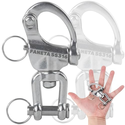 Faneta Stainless Steel 316 Swivel Eye Snap Shackle - Marine Grade Quick Release Jaw Swivel Sailboat Shackles - Marine Boat Sailing Rigging - for SCBA Mask & Spinnaker Halyard - Pack of 2 (3.5 inch)