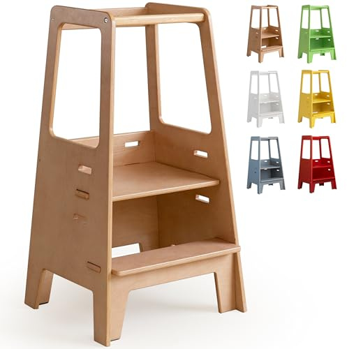 AVDAR Toddler Standing Tower Wooden Toddler Stool for Kitchen Adjustable, Winner 2023 of Contemporary Good Design, Montessori Kitchen Tools
