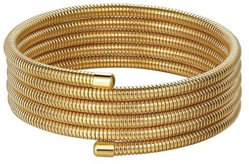 JewelryWe Damen Armreif Elastische Wickelarmband: 18 Karat Gold Edelstahl Geschichtet Stretch Armband Verstellbar Manschette Armspange Flexible Schlangenkette Sechsmal Umwickeln 20mm Breit
