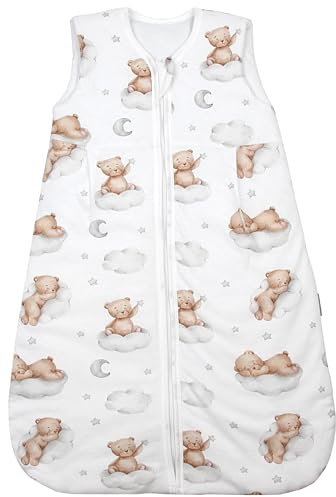 TupTam Schlafsack Baby 2.5 TOG – Atmungsaktiver Ganzjahresschlafsack für Kinder, OEKO-TEX zertifiziert, Farbe: Bären auf Wolken/Weiß/Braun, Größe: 56-62
