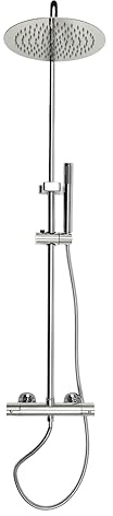 Sistema de ducha con termostato, acero inoxidable, juego de ducha de lluvia, estante, 85-123 cm de altura, columna de ducha ajustable, grifo de ducha con ducha de mano