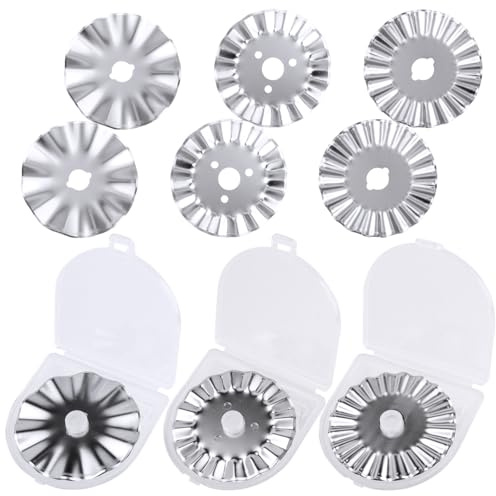 Mesee 9Pcs 45mm Pinking Rotary Cutter Blades 3 Types Wave Rotary Blade Set Decorative Edge Blades Replacement Refill Quilting Cutting Tool Accessories for Sewing Fabric Leather Paper Arts Crafts