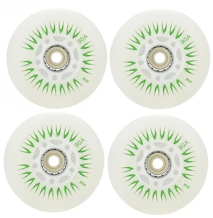 JCXYL EV 4 Packs Light Up Inline Skate Wheels, 60/62/ 64/68/ 70/72/ 76/80/ 90/ 110mm Luminous Flash Inline Roller Skate Replacement Wheel with Bearings,Green,64mm