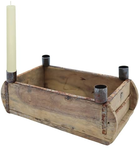 Adventsleuchter in Ziegelform für Stabkerzen - 30 x 15 cm - Holz Kerzenständer für Tafelkerzen - Vintage Deko Holzkiste Kerzenständer Weihnachten Advent Tischdeko Used Look