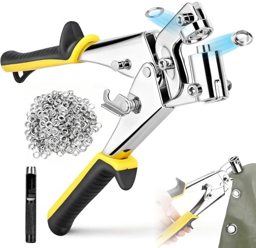 Remachadora para Ojales con 400 Ojetes Metálicos Metálicos (Ø10mm), Alicates de Ojales, para lonas, PVC, Prendas de Vestir y Bolsas(Con 1 Perforadora)