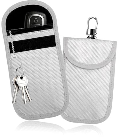 Garegce 2 Pack Faraday Pouch for Car Keys, Car Key Signal Blocker Pouch Faraday Bag RFID Key Bag, Keyless Entry Signal Blocker, Key Fob Protection Pouches with Metal Clip -(Silver)