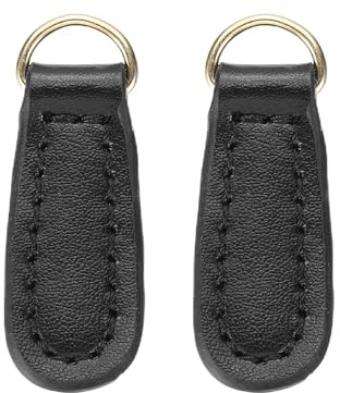 QUARKZMAN 2Pcs Tirette En Cuir Avec Fermeture Éclair, 1.61 Pouce Tête De Tirette En Cuir De Vache Remplacement De Fermeture Éclair Pour DIY Vêtements Vestes Bottes Réparation (Noir)
