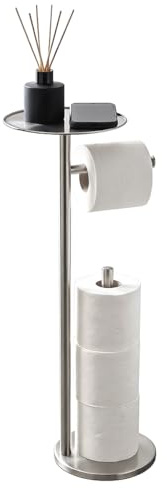 Crystals Toilet Paper Holder Stand with Phone Shelf, Rustproof Free Standing Toilet Paper Stand for 4 Rolls, Toilet Roll Dispenser Storages for Phones, Wipe, Wallet and Small Items, Silver