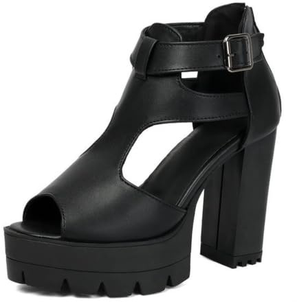 Générique Sandales à Plateforme pour Femme Talon Bloc Haut Sexy Sandales Ajourées avec Fermeture Éclair Arrière Bout Ouvert Soirée Club