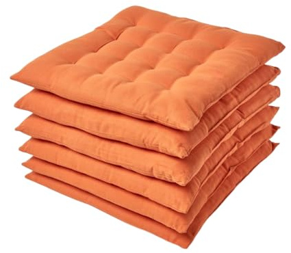 Homescapes 6er Set Stuhlkissen 40x40 cm Terracotta-orange – Sitzkissen Outdoor/Indoor mit Baumwollbezug, Sitzpolster waschbar und Oeko-TEX-Zertifiziert für Esszimmer-, Küchen- & Gartenstühle
